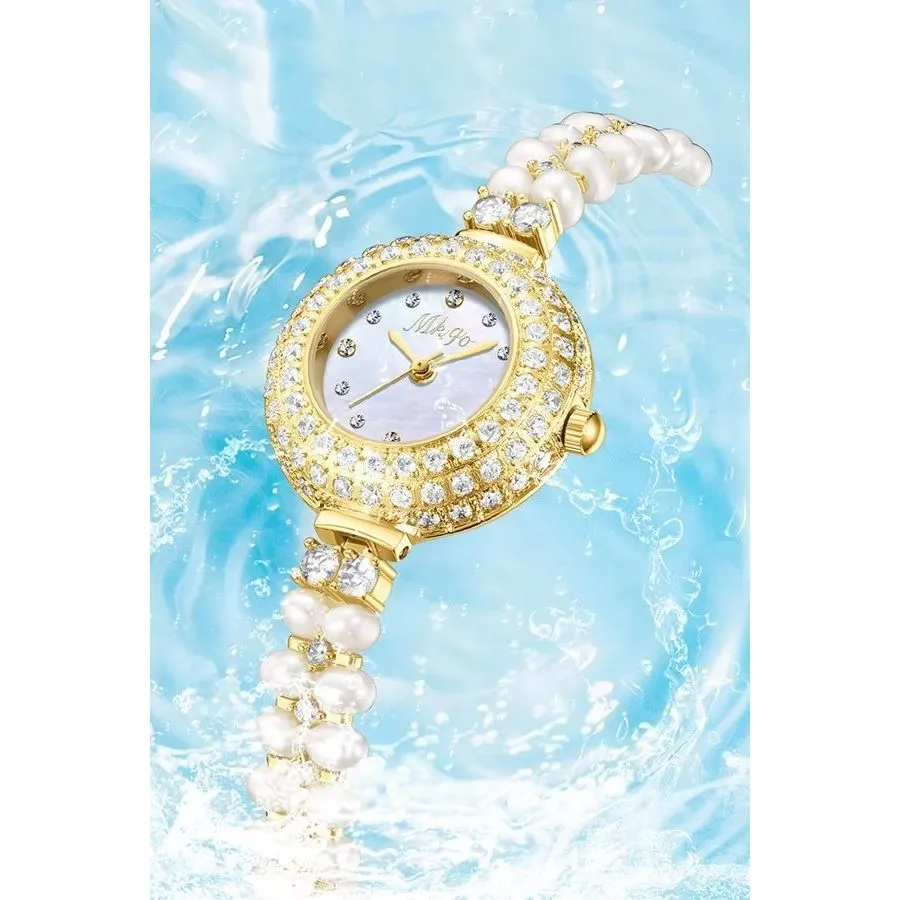 Pearluxe Diamond-Encrusted Spiral Bracelet Watch