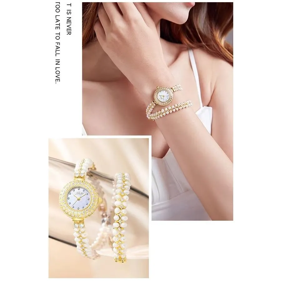 Pearluxe Diamond-Encrusted Spiral Bracelet Watch