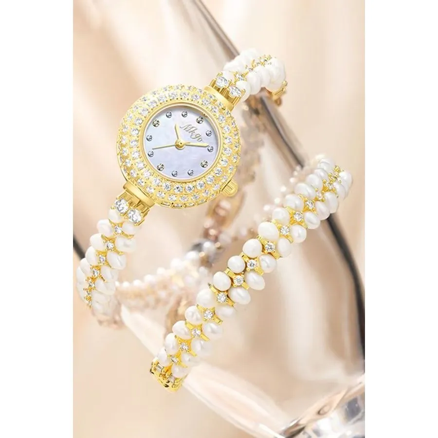 Pearluxe Diamond-Encrusted Spiral Bracelet Watch