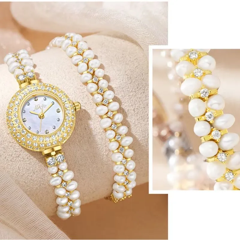 Pearluxe Diamond-Encrusted Spiral Bracelet Watch