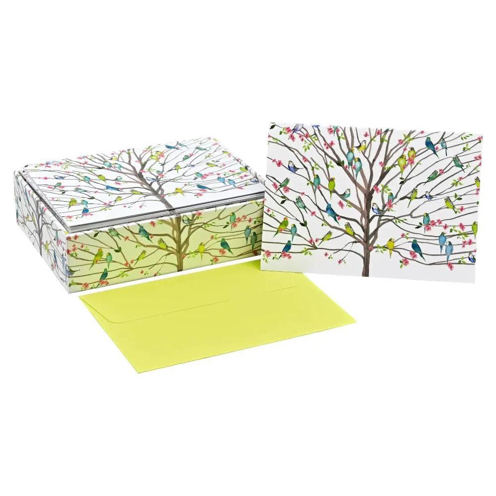 Peter Pauper Press Notecards 14pk - Tree of Budgies