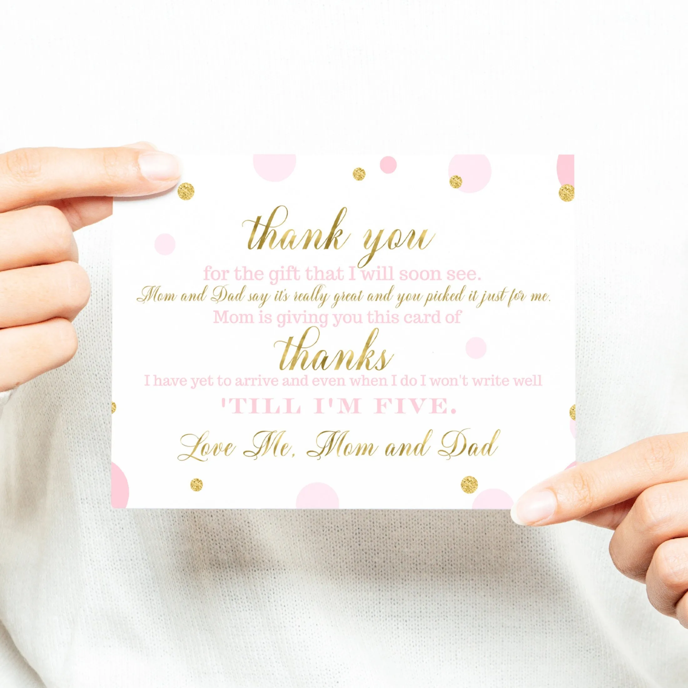 Pink and Gold Girls Baby Shower Thank You Cards - 15 Pack Luxurious Notecards, 4x6