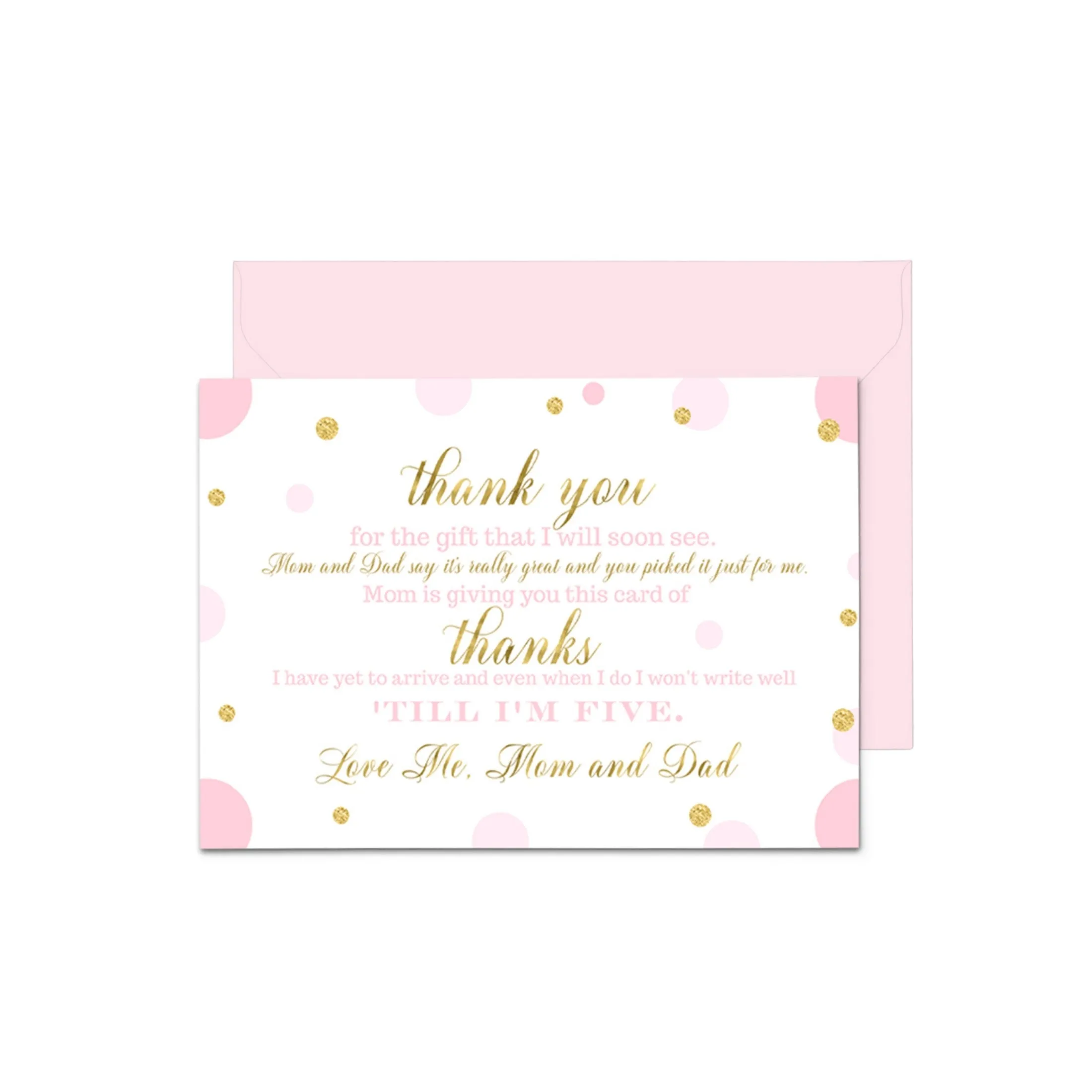 Pink and Gold Girls Baby Shower Thank You Cards - 15 Pack Luxurious Notecards, 4x6