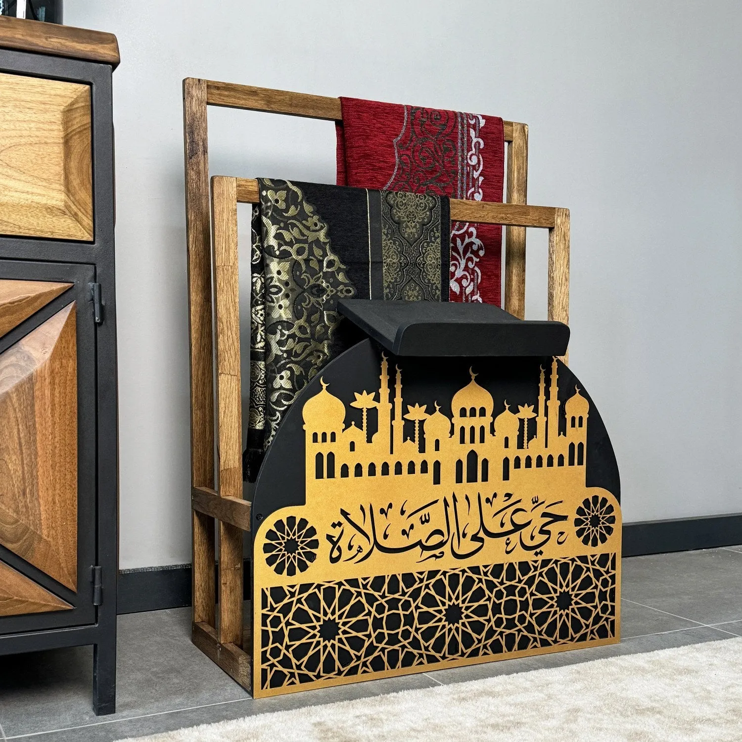 Prayer Rug Holder - Wooden Prayer Mat Stand and Storage Ideas