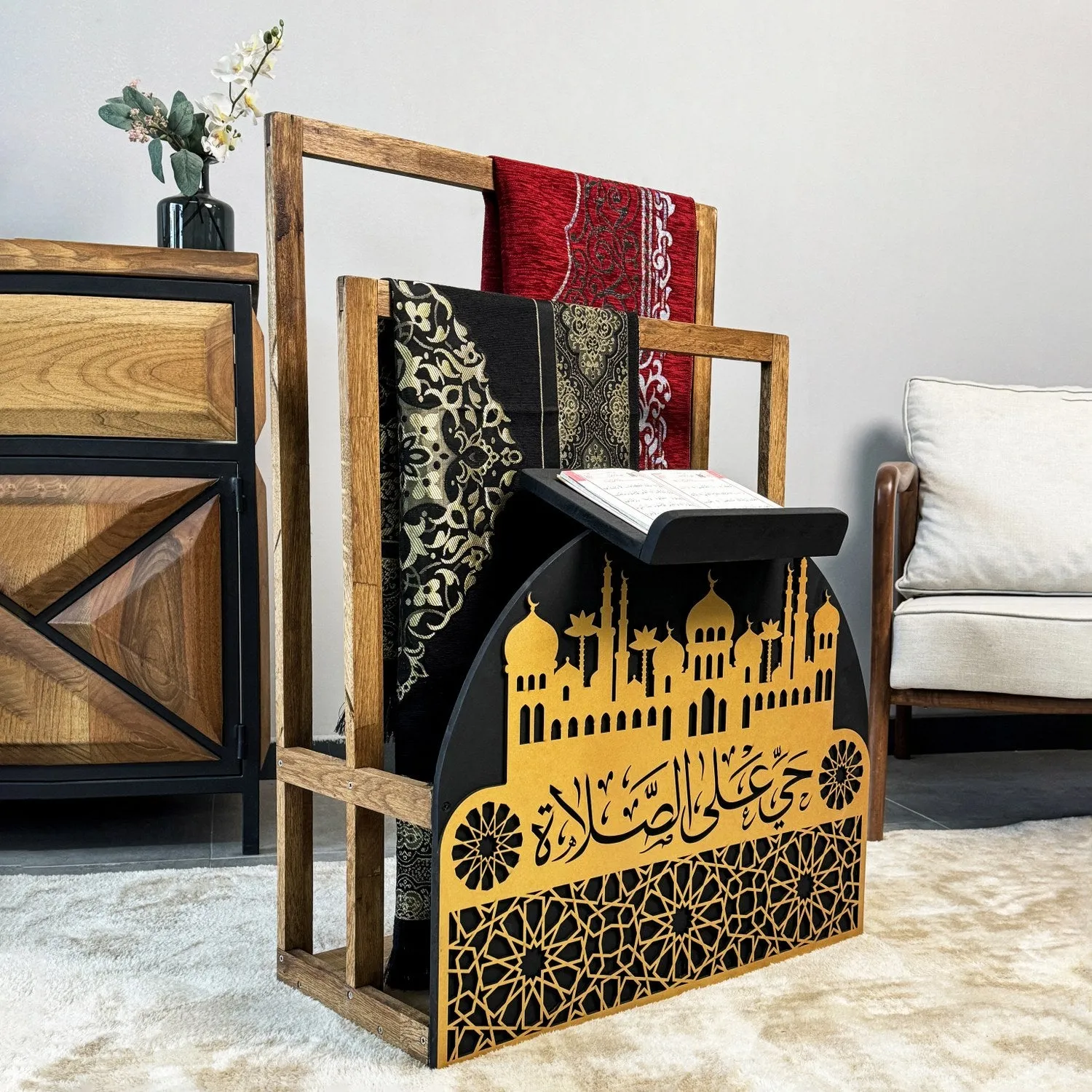 Prayer Rug Holder - Wooden Prayer Mat Stand and Storage Ideas