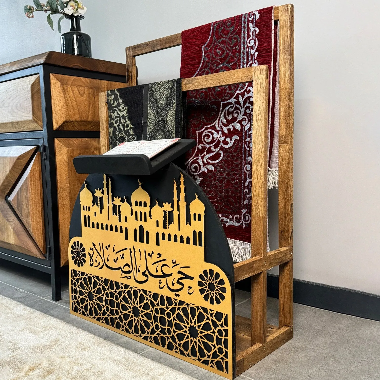 Prayer Rug Holder - Wooden Prayer Mat Stand and Storage Ideas