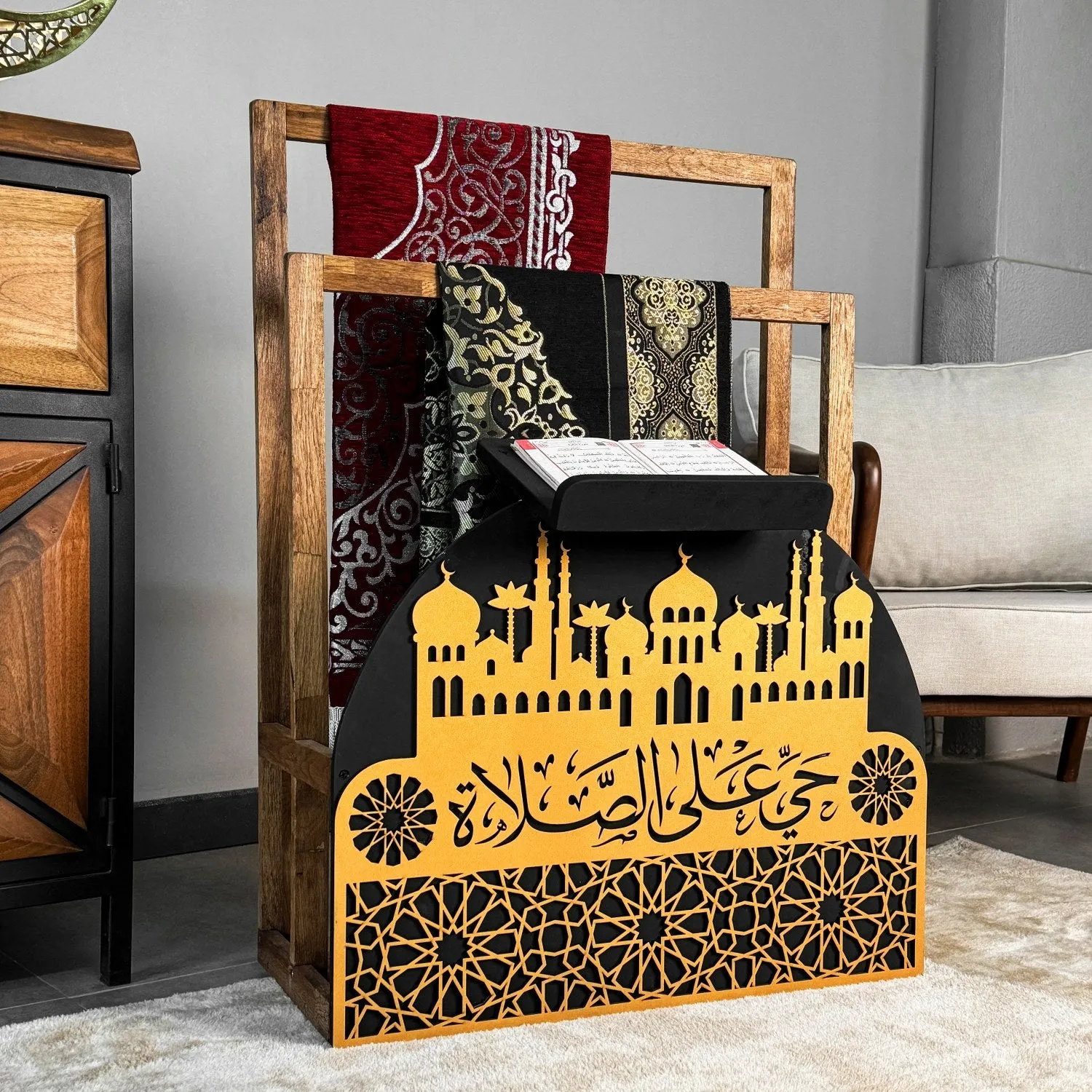 Prayer Rug Holder - Wooden Prayer Mat Stand and Storage Ideas