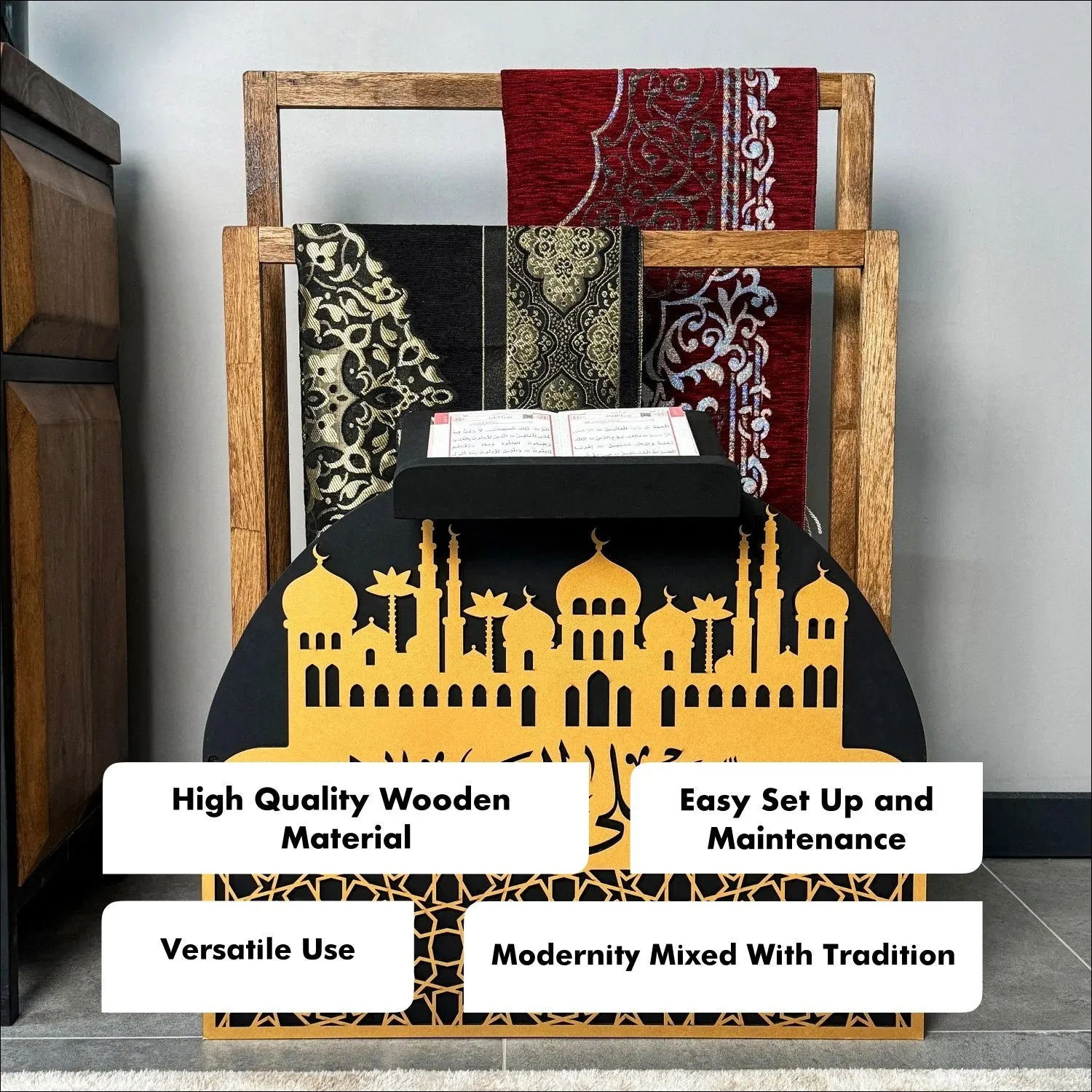 Prayer Rug Holder - Wooden Prayer Mat Stand and Storage Ideas