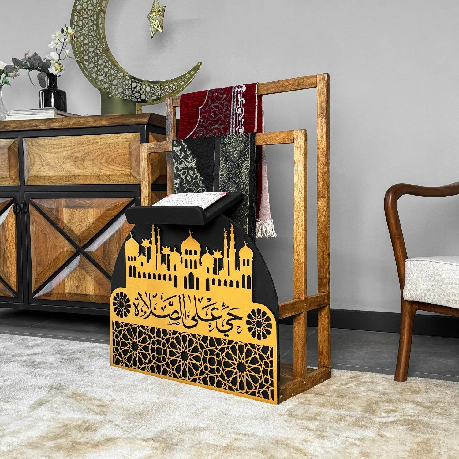 Prayer Rug Holder - Wooden Prayer Mat Stand and Storage Ideas