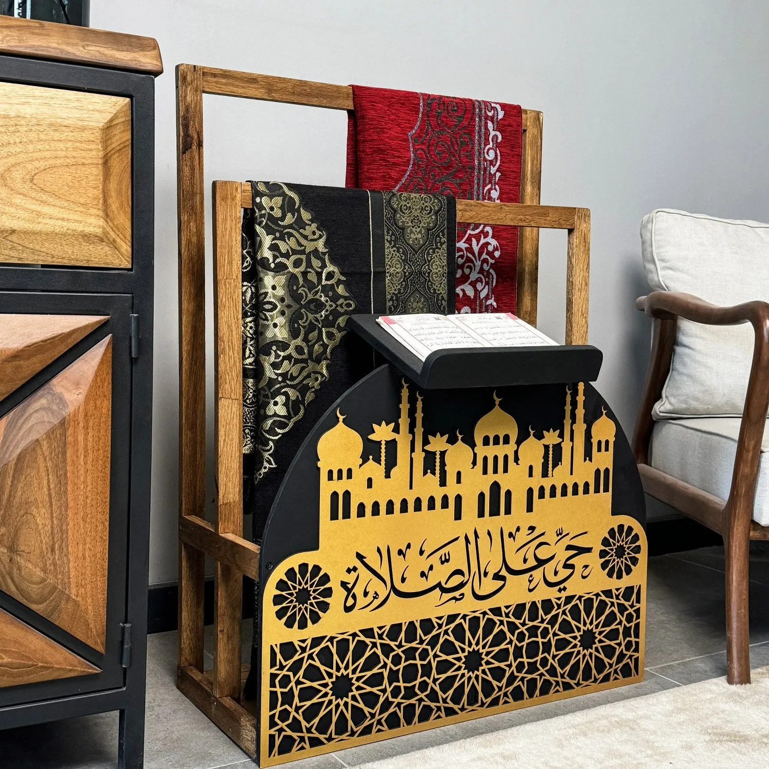 Prayer Rug Holder - Wooden Prayer Mat Stand and Storage Ideas