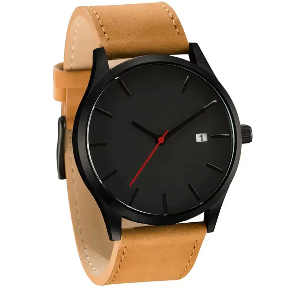 "Men's Sport Watch with PU Leather Strap - Quartz Wristwatch for Men"