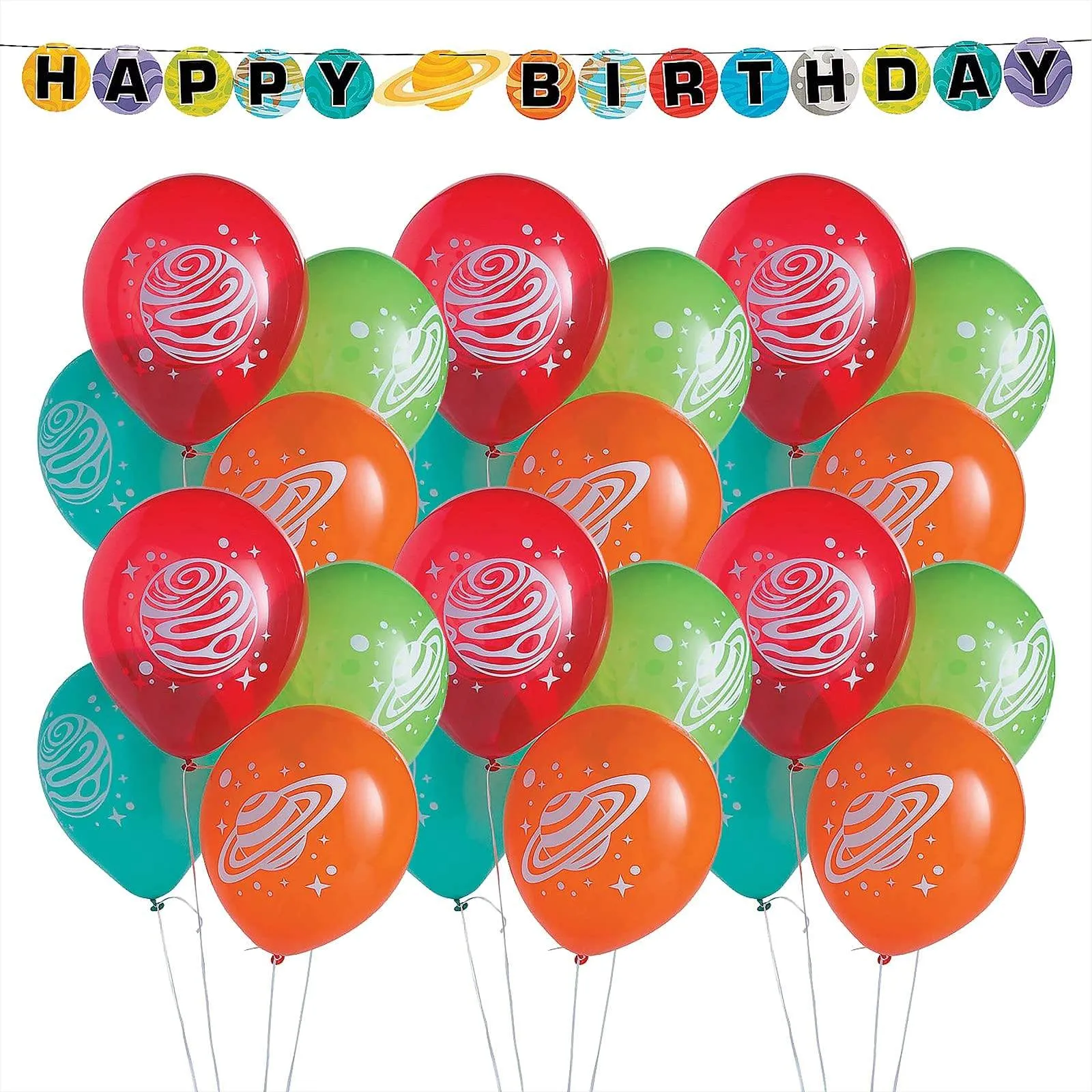 Space Birthday Party Pennant Banner and Latex Balloon Decorations