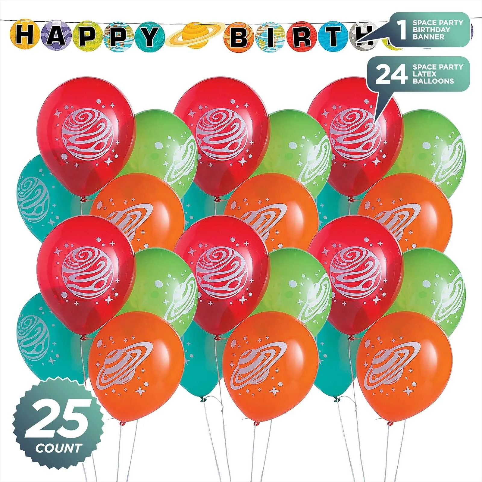 Space Birthday Party Pennant Banner and Latex Balloon Decorations