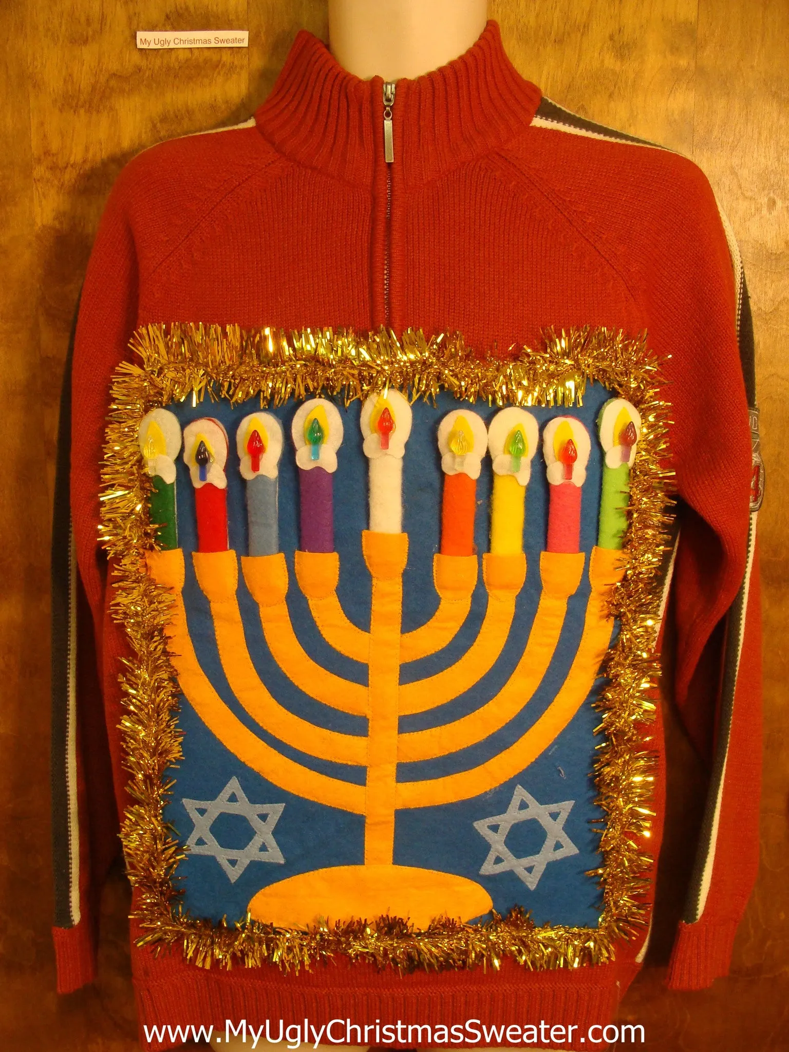 Tacky Fun Hanukkah Sweater with Colorful Menorah