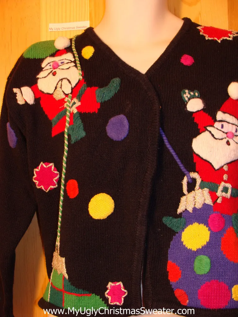 Tacky Ugly Christmas Sweater 80s Santa Clowing Around on Front and Back (f342)