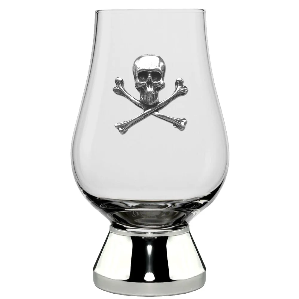 The Glencairn Whisky  Glass With Pewter Base and Skull and Crossbones 200ml