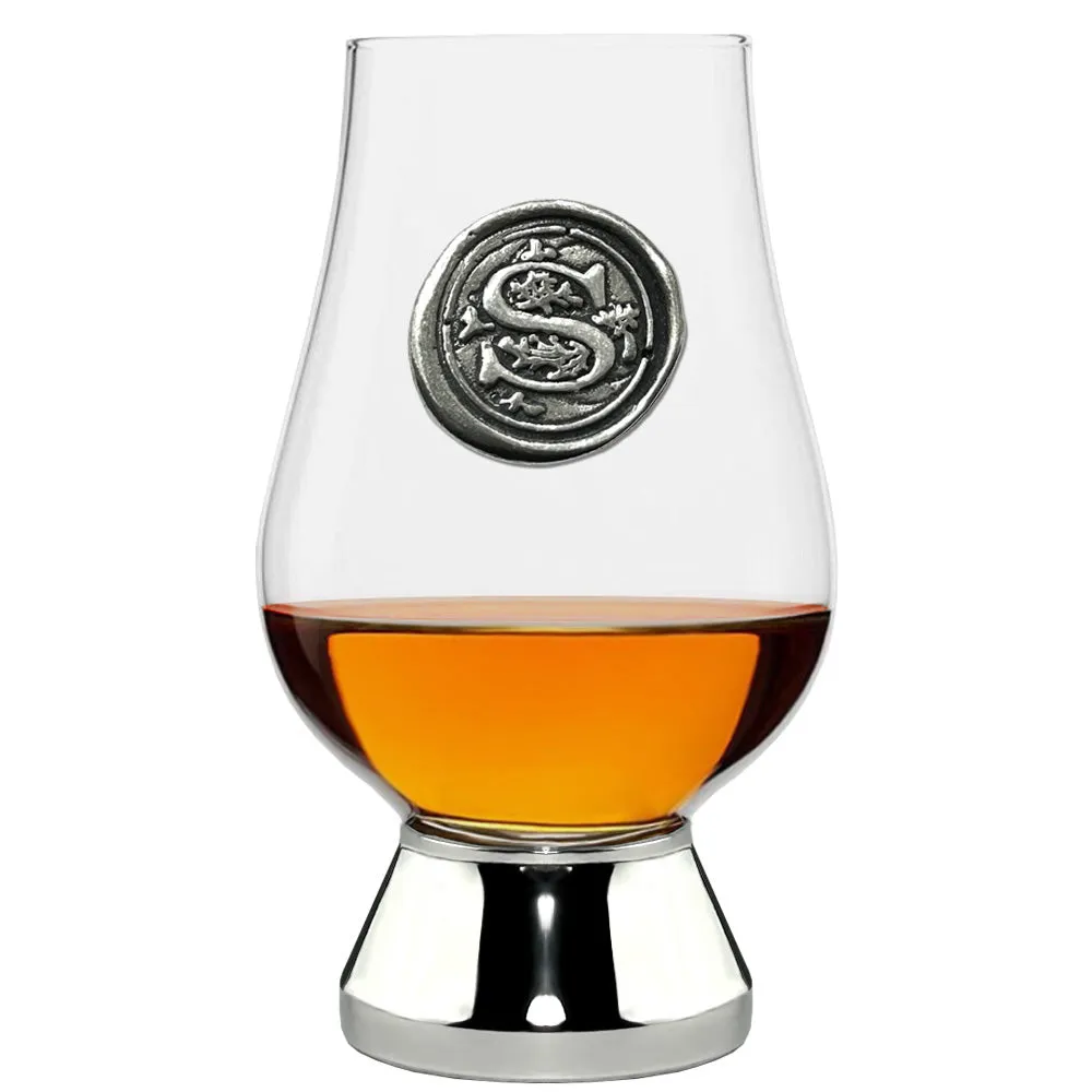 The Glencairn Whisky Glass with Pewter Monogram Initial 200ml