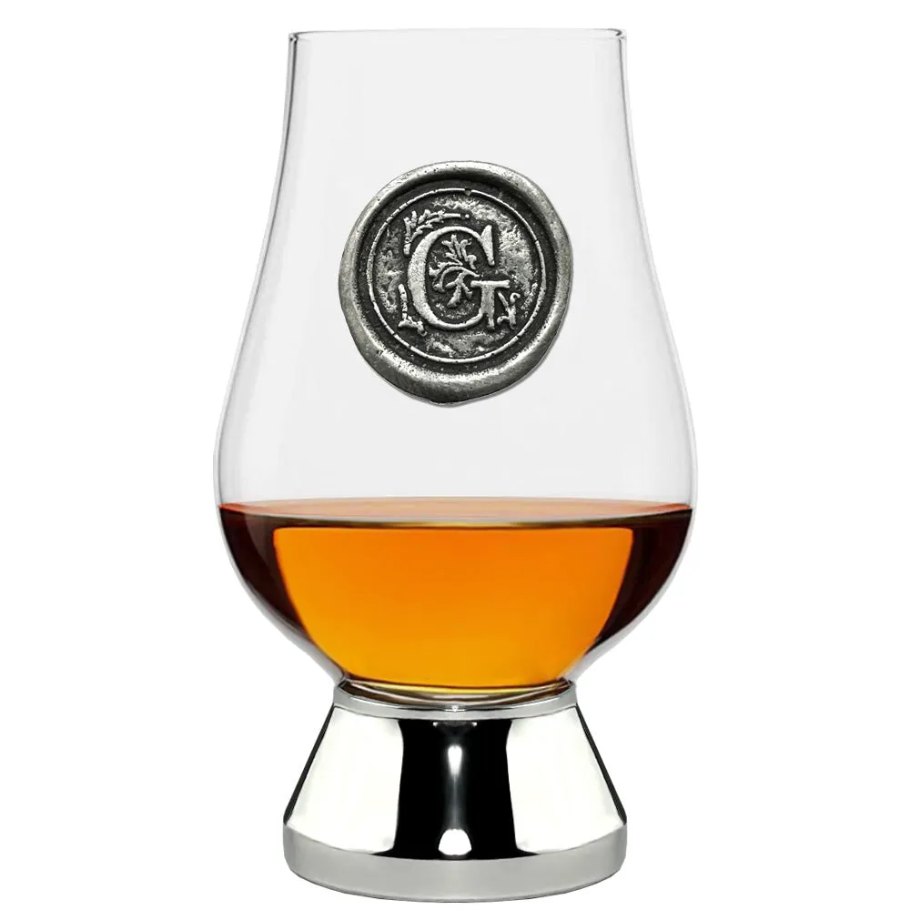 The Glencairn Whisky Glass with Pewter Monogram Initial 200ml