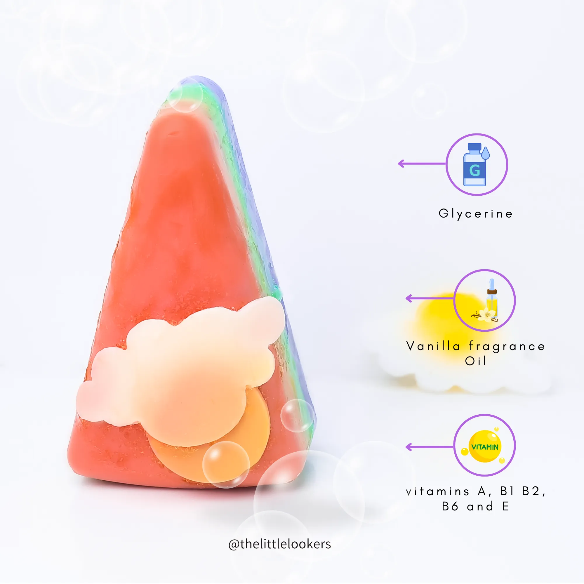 The Little Lookers Dessert Rainbow Soap| Handmade with love/ Handcrafted & Hand cut| Kids/ Baby friendly Organic Soap for All skin with cloud and sun details