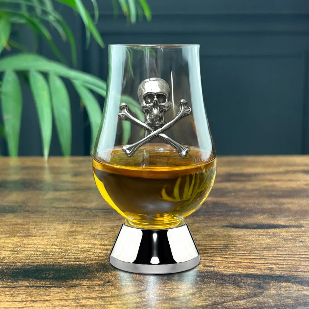 The Wee Glencairn Whisky Tasting Glass with Pewter Base and Skull & Cross Bones 70ml