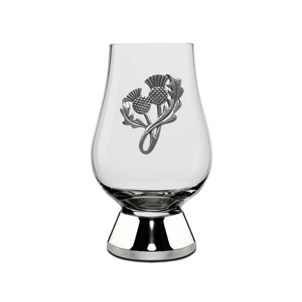 The Wee Glencairn Whisky Tasting Glass with Pewter Base and Thistle Badge 70ml