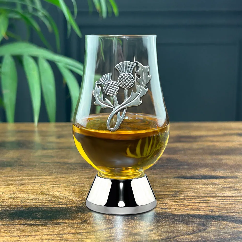 The Wee Glencairn Whisky Tasting Glass with Pewter Base and Thistle Badge 70ml