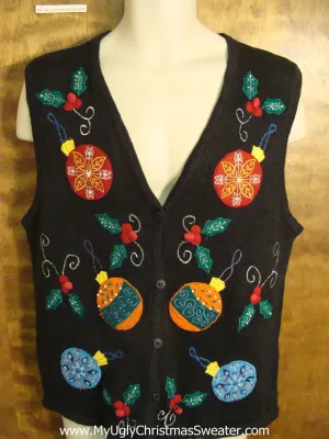 Ugly Christmas Sweater Vest with Colorful Ornaments