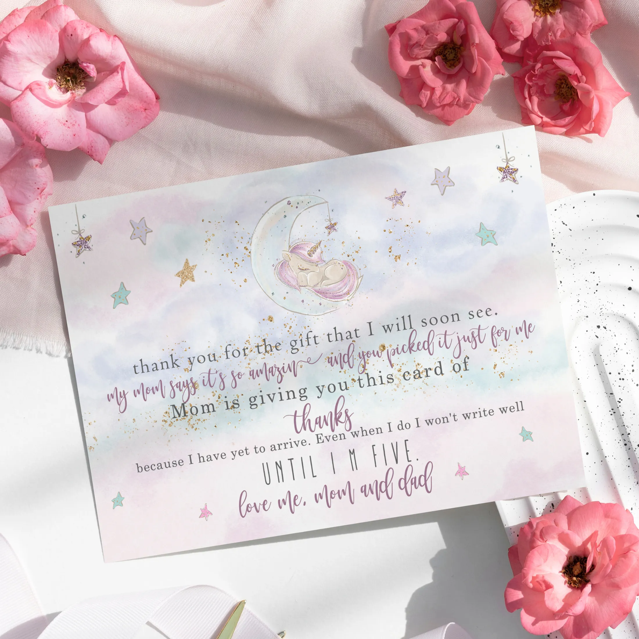 Unicorn Thank You Cards for Baby Girls – Personalized Notecards (Pack of 25)