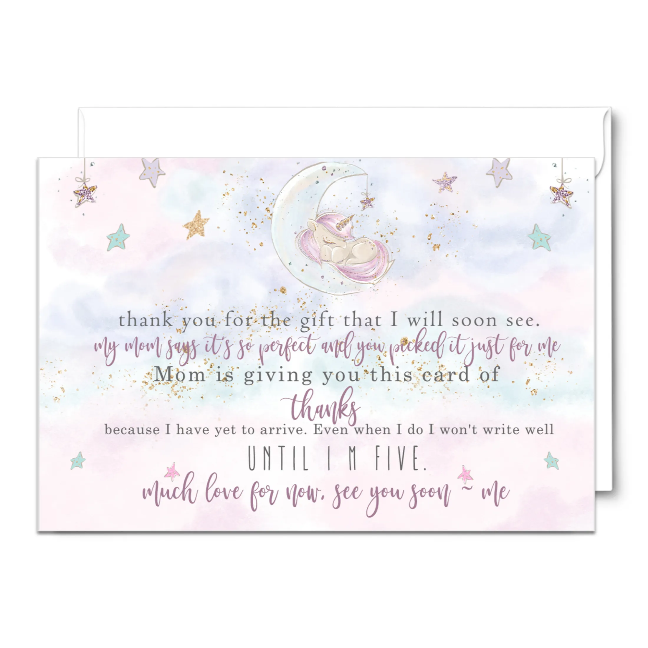 Unicorn Thank You Cards for Baby Girls – Personalized Notecards (Pack of 25)