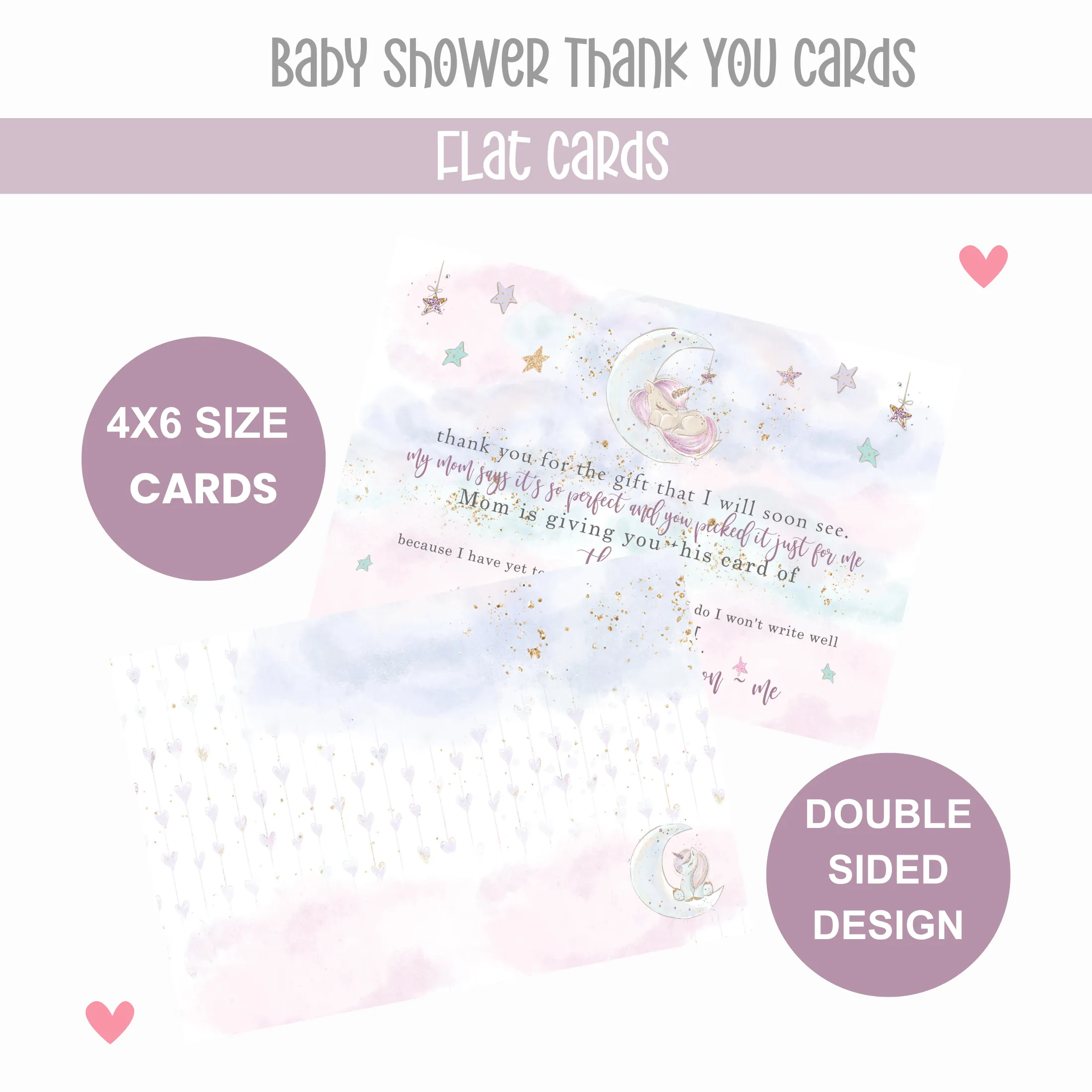 Unicorn Thank You Cards for Baby Girls – Personalized Notecards (Pack of 25)