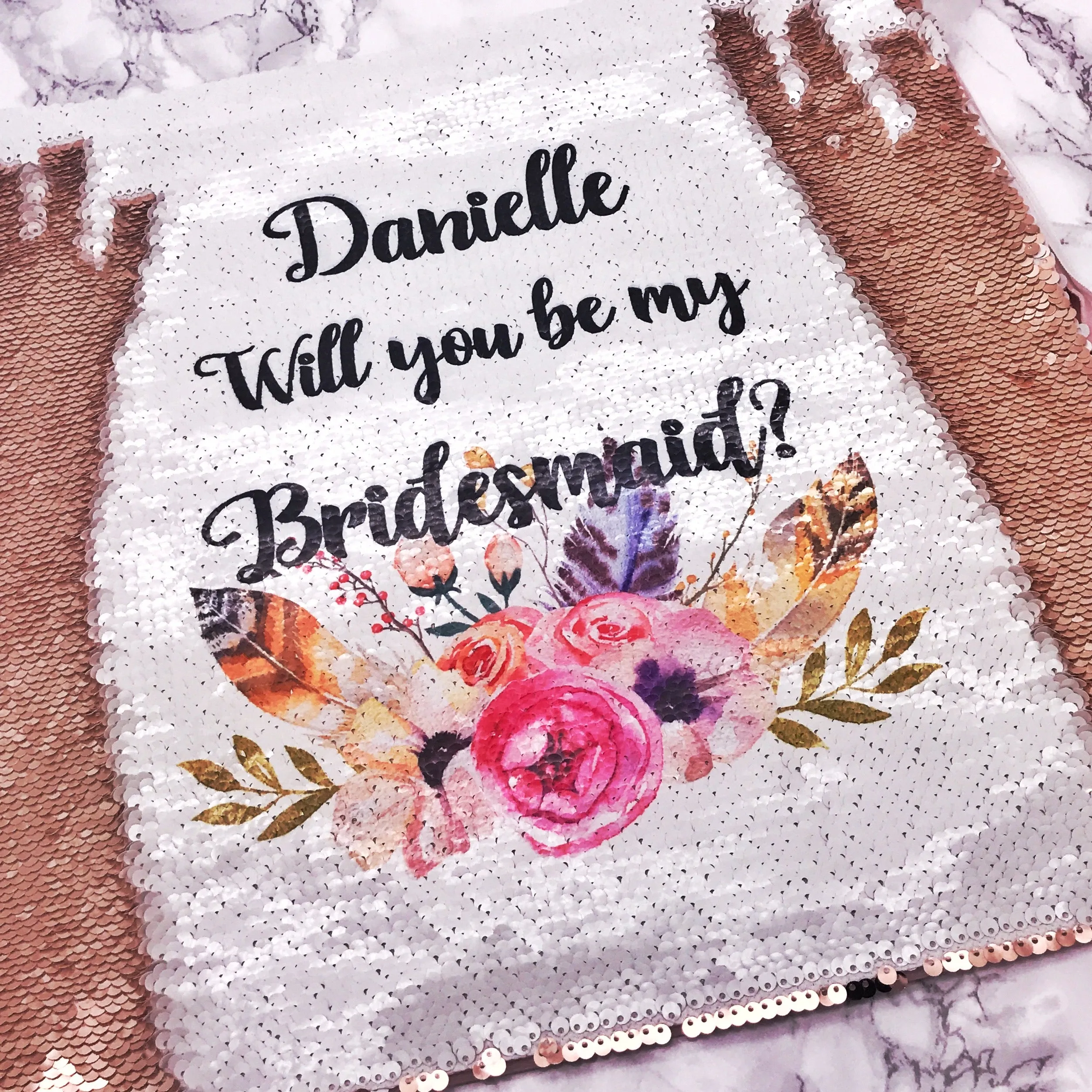 Will you be my Bridesmaid, Maid of Honour, Flower Girl Sequin Reveal Hidden Message Wedding Cushion