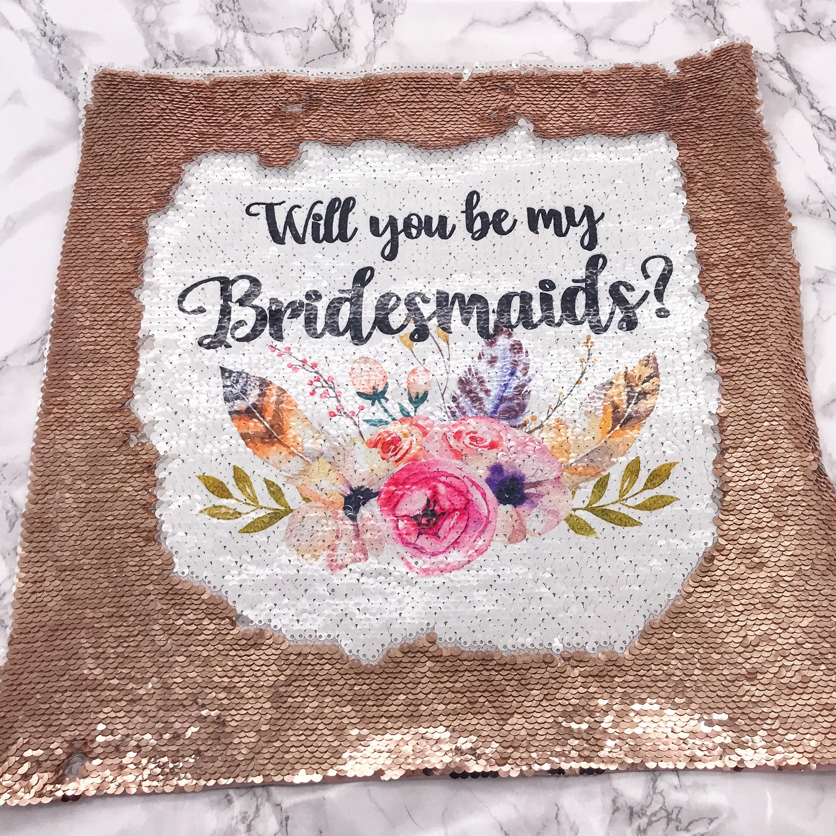 Will you be my Bridesmaid, Maid of Honour, Flower Girl Sequin Reveal Hidden Message Wedding Cushion