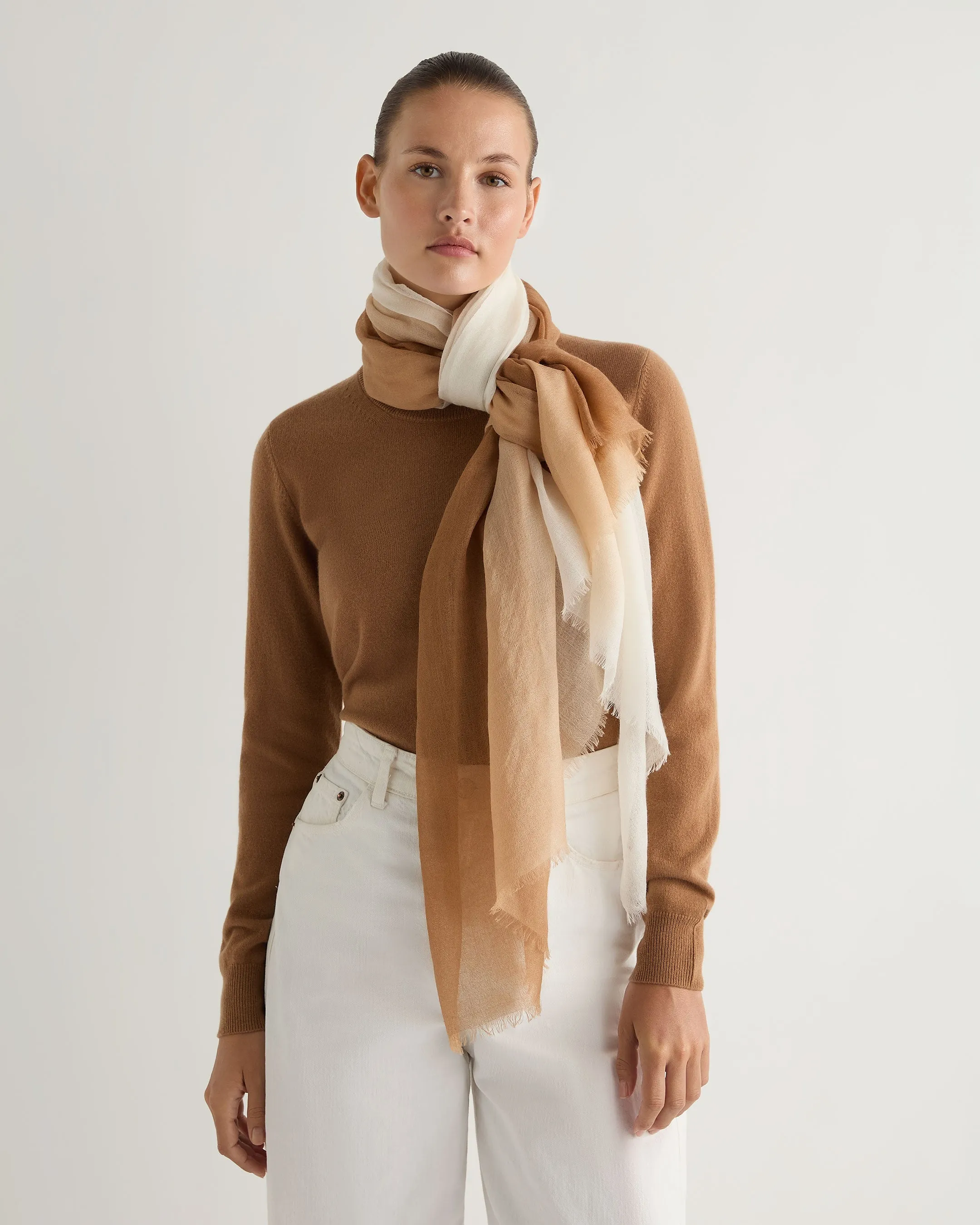 Women's Dip Dye Cashmere Scarf Dark Tan Brown