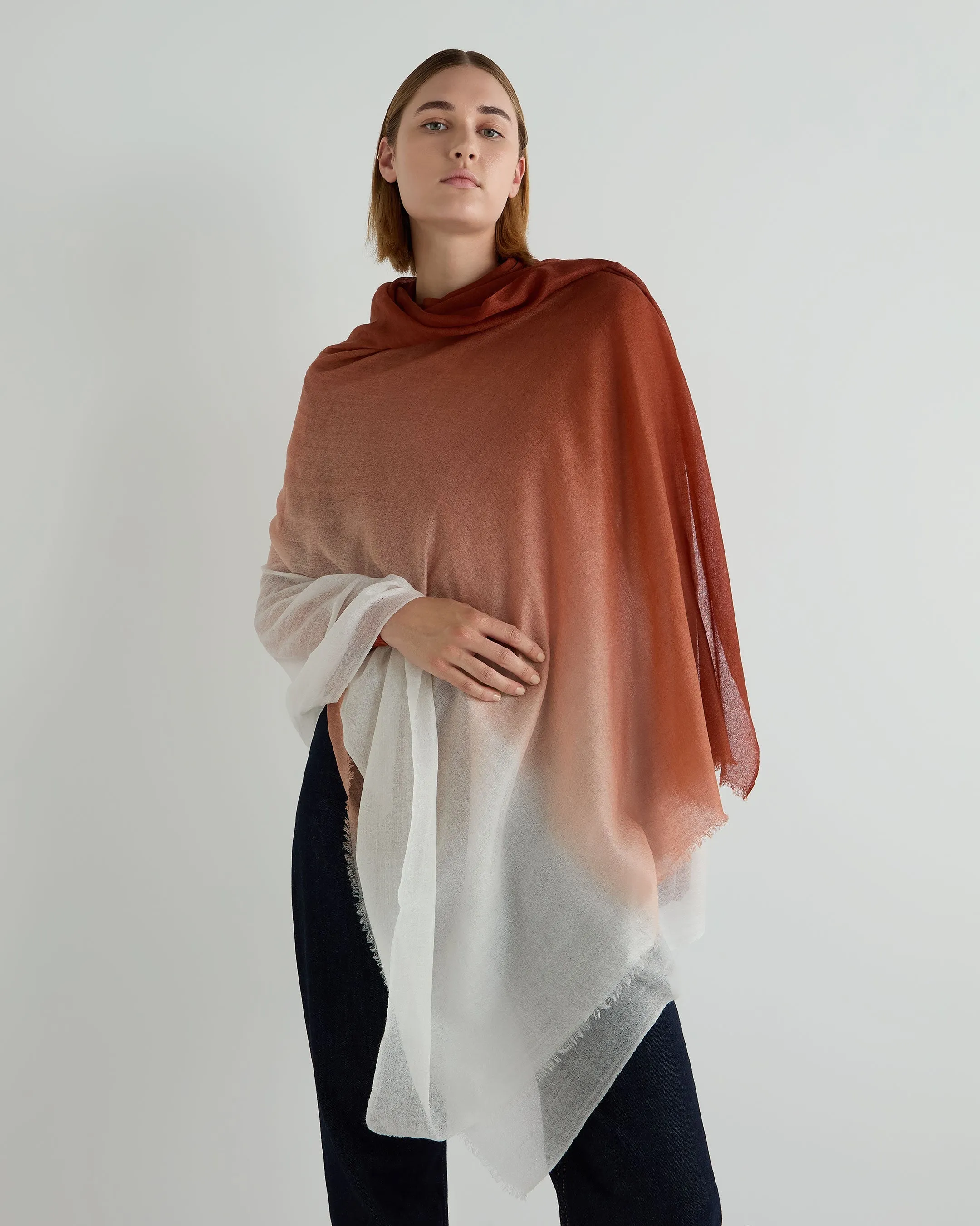 Women's Dip Dye Cashmere Scarf Spice Orange