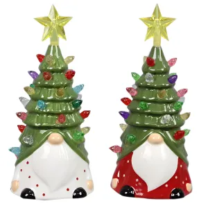 Young's Inc. Ceramic Santa with Christmas Tree Hat with LED Light